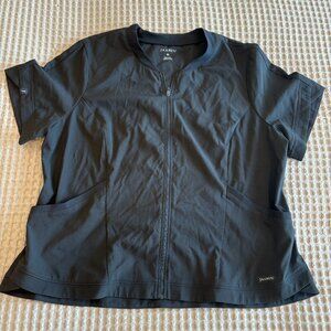 Jaanuu Black Short Sleeve Zip-Front Scrub Top